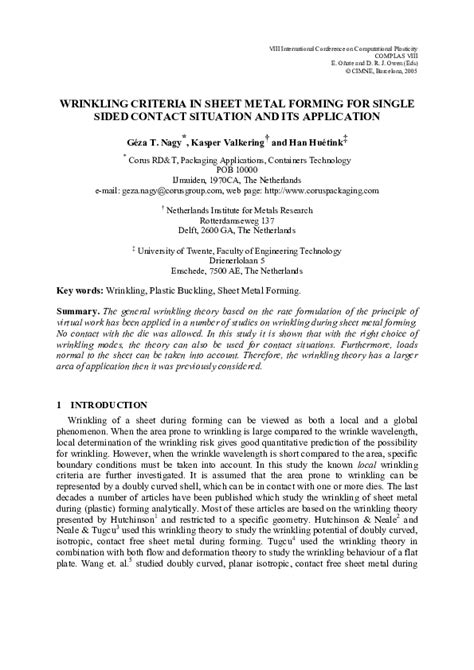 sheet metal wrinkling criteria